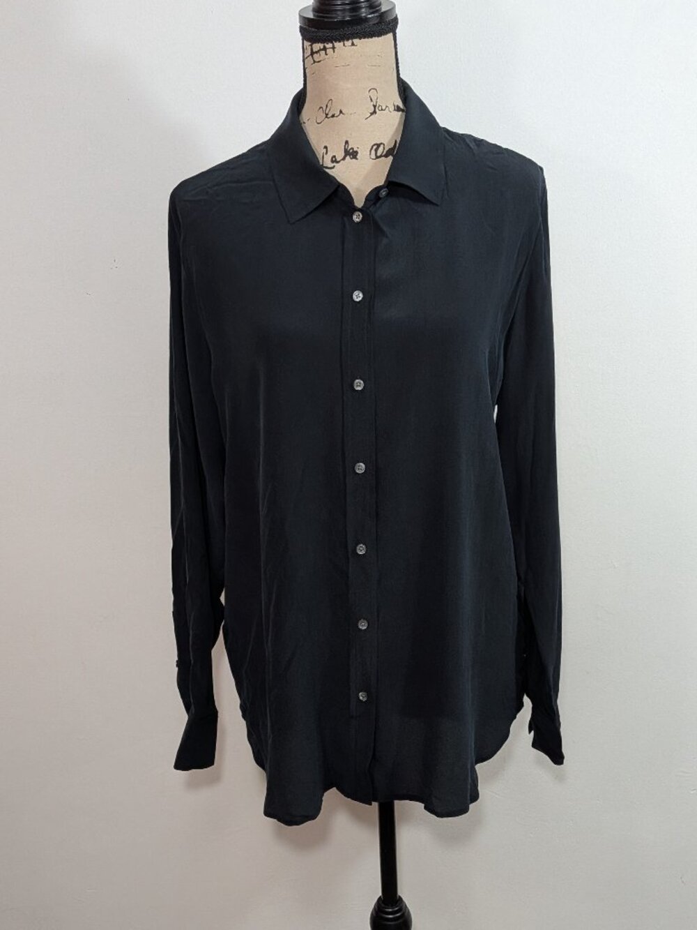 NWT Everlane Women’s 100% Silk Black Button Up Shirt Blouse Sz 12 Long Sleeves